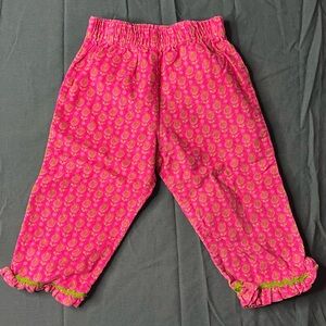 Vintage Girl’s Bright Pink and Green Corduroy Mini Patterned Ruffle Hemmed Pants
